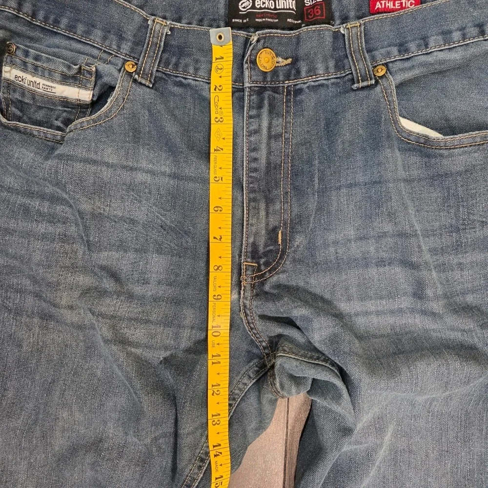 Ecko Unltd Jeans Mens 36x32 Blue Y2k Rhino Embroidered Skater Grunge Athletic